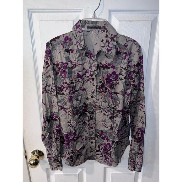 ETRO Button Up Blouse Womens M It 44/sz 8 Long Sleeve Gray Floral Italy Capsule - Picture 8 of 8